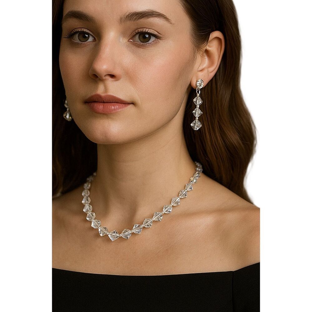 AB Midcentury bicone graduated necklace earrings set